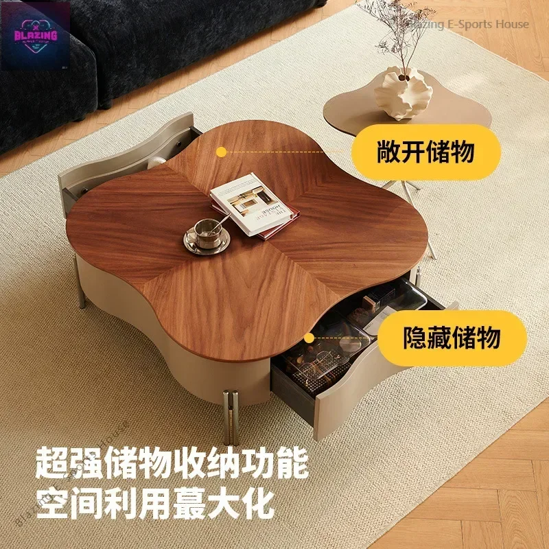 Ji and medieval style coffee table living room household small apartment combination modern simple walnut designer petal coffee