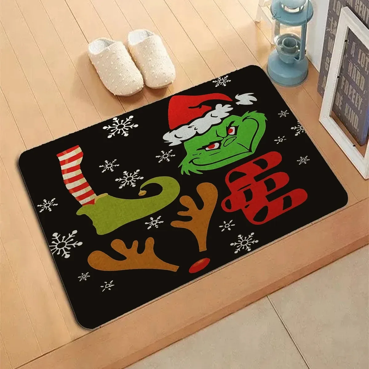 Merry Christmas Letter Pattern Carpet Entrance Doormat Non-slip Living Room Kitchen Carpet Floor Mat Home Decorative Carpet