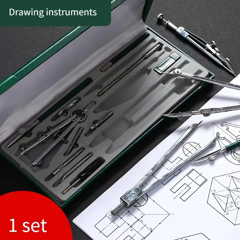 15 Piece Geometry Kit, Construction Engineering Design Professional Drawing Tools, for Drafting, Math and Making Circles with