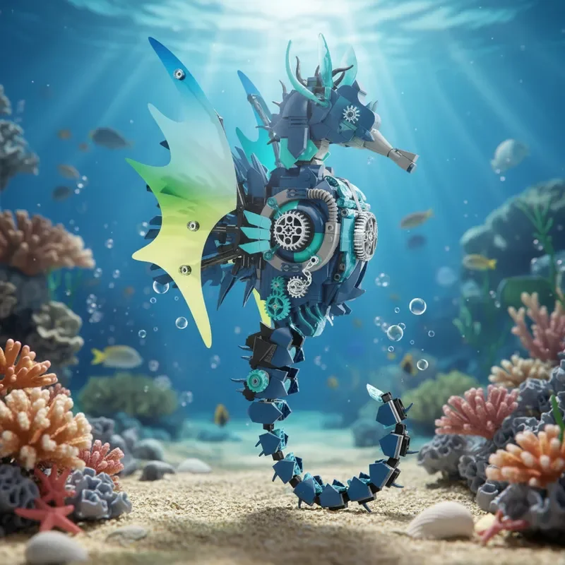 

Механические строительные блоки для морских животных, набор моделей морского конька, сборочные кирпичи «сделай сам», подарки на день рождения, Хэллоуин, Рождество для детей