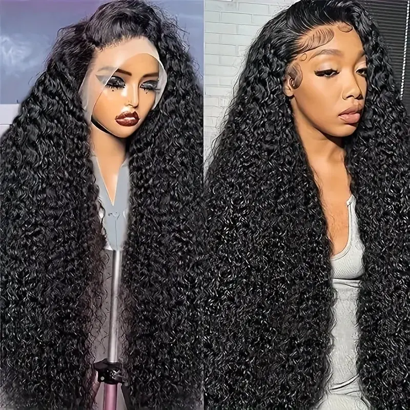 Natural Black 13x6 HD Lace Front  28 Inch Deep Wave  13X4 Human Hair Curls High Quality Glueless Wig for Women 180 Density