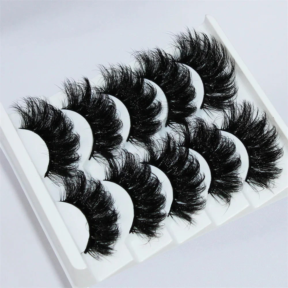 5 Pairs Faux Mink Lashes Dramatic Volume Thick Lashes Extension Fluffy Long  Natural  For Stage Cosplay Party Makeup