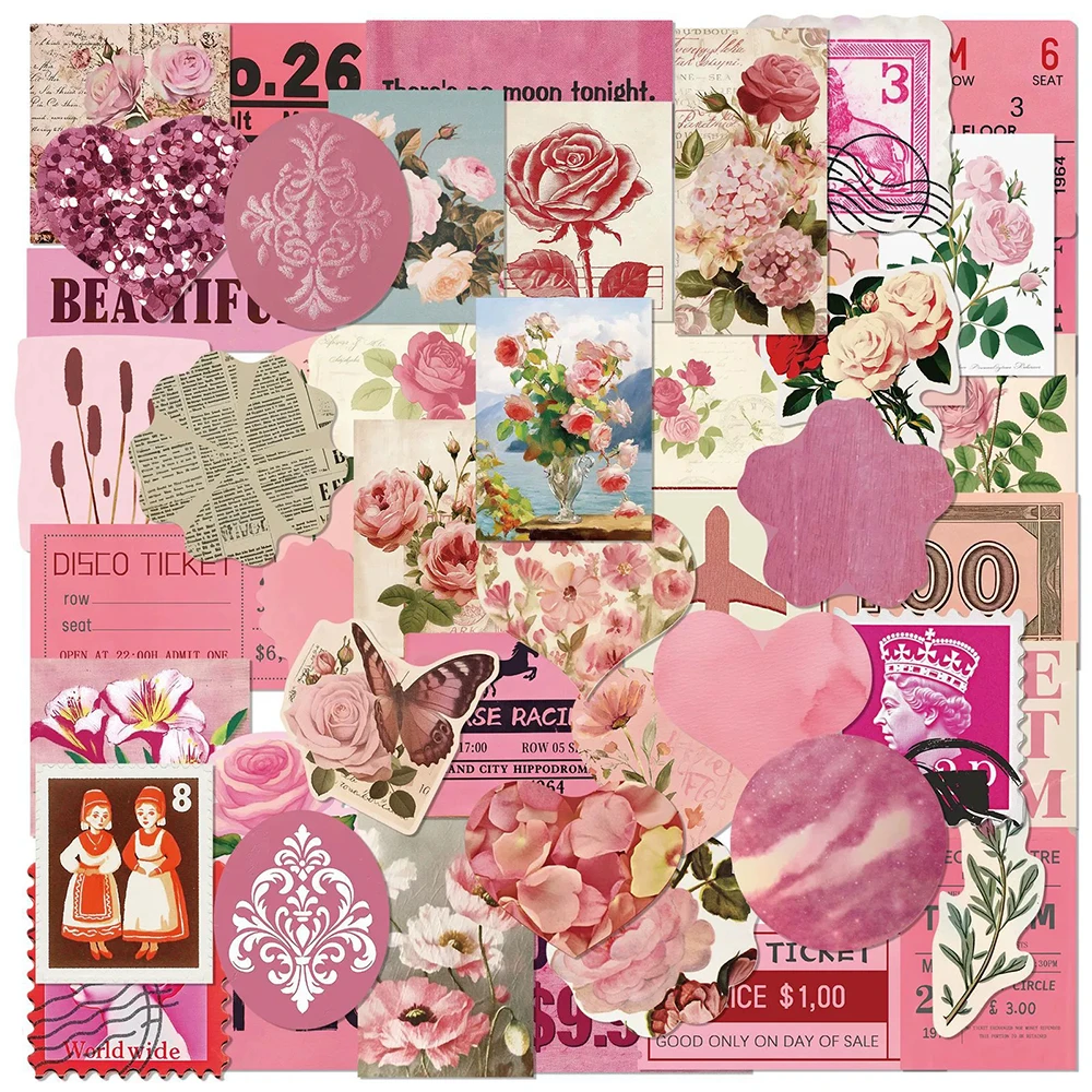 

10/30/50pcs Pink Vintage Aesthetic Art Stickers Cute Vsco Graffiti Decals DIY Luggage Stationery Phone Waterproof Sticker Gift