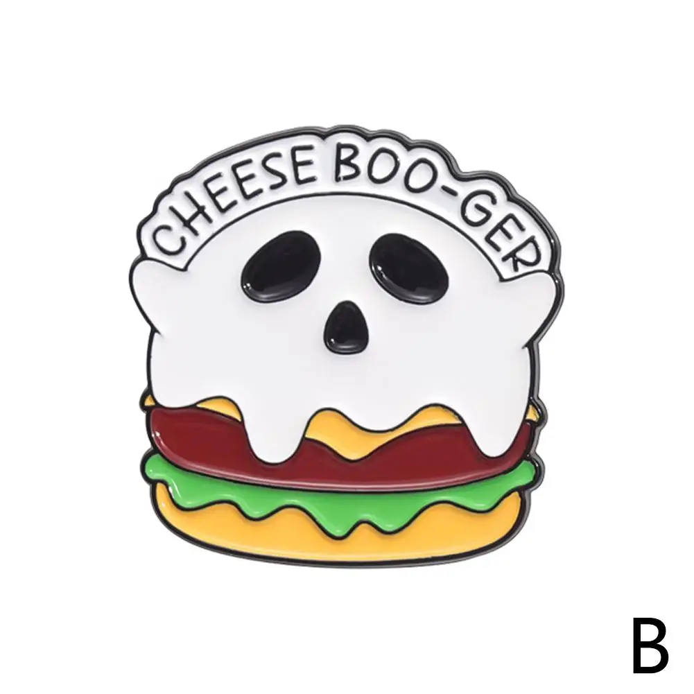 Halloween Punk Enamel Pins Cute Food Ghost Hamburger Pin Kids Brooch Backpack Lapel Badges Friends Gift Accessories Jewelry L3L5