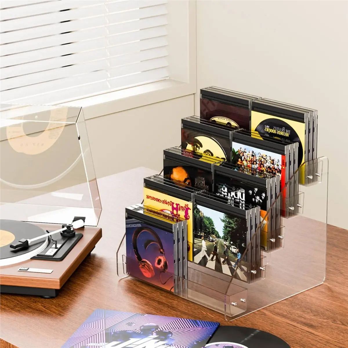 N14R Top CD Holder 5 Tier, Clear CD Organizers, CD Display Rack Holds Up to 30 Standard DVD Cases for Media Shelf Storage