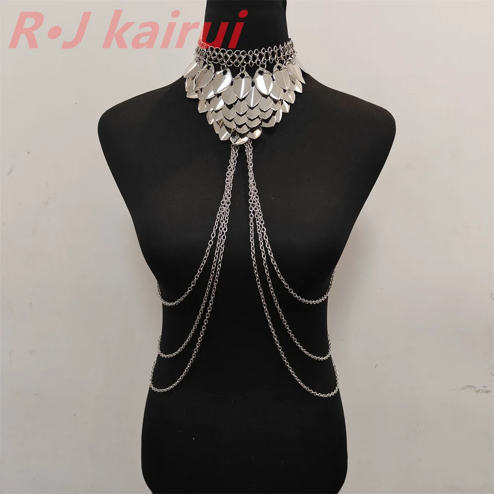 New Fashion Mermaid Silver Fish Scales Necklace Layers Chainmail Dragon Scale Jewelry 5 Colors