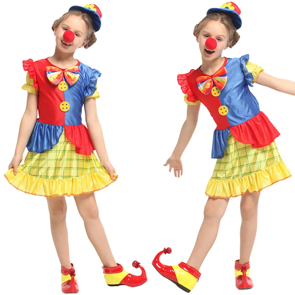 

Halloween Kids Girl Clown Cosplay Costumes Attached Wig Shose Boy Role Play Costume Stage Performance Sets