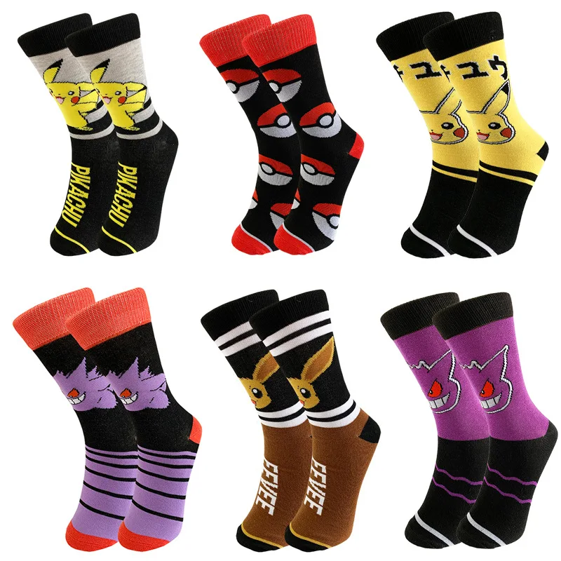 

for Pokemon Anime Series Medium Socks Cartoon Pikachu Gengar Eevee Cute Trend Long Socks Sweat Absorption Odorproof Gifts