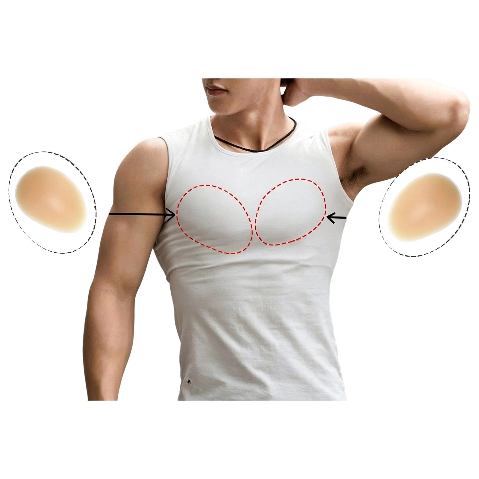 Men Self-adhesive Silicone Breast Pads Realistic Traceless Fake Pectoral Muscle Pads for Chest Enhancement