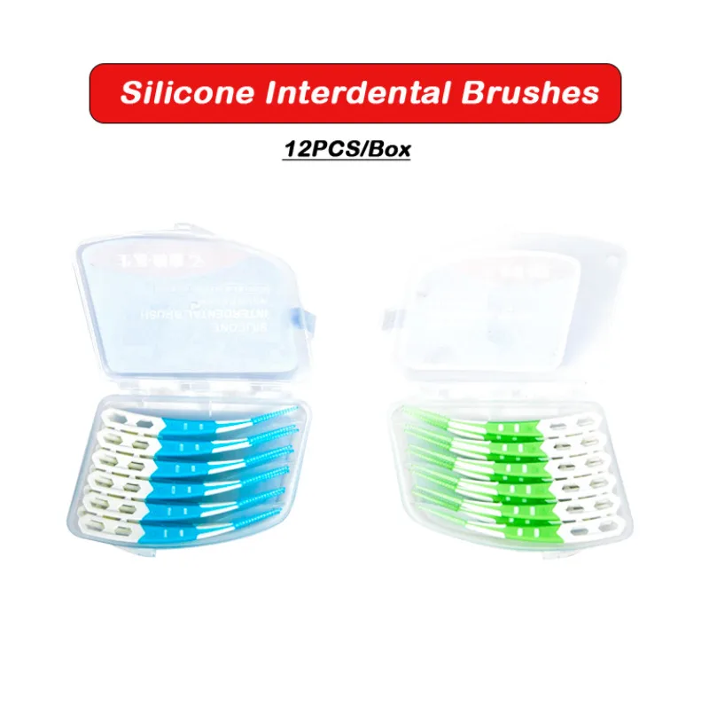

12Pcs Dentistry Silicone Interdental Brush Disposable Gap Between Teeth Clean Up Bend Oral Cavity Nursing Repair Material Tools