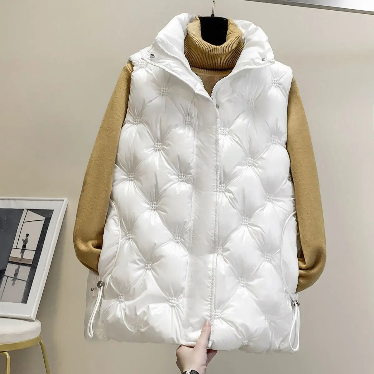 

Glossy Warm Vest Winter Thick Waistcoat For Spring Autumn Women New Korean Student Vest Jacket Mandarin Collar