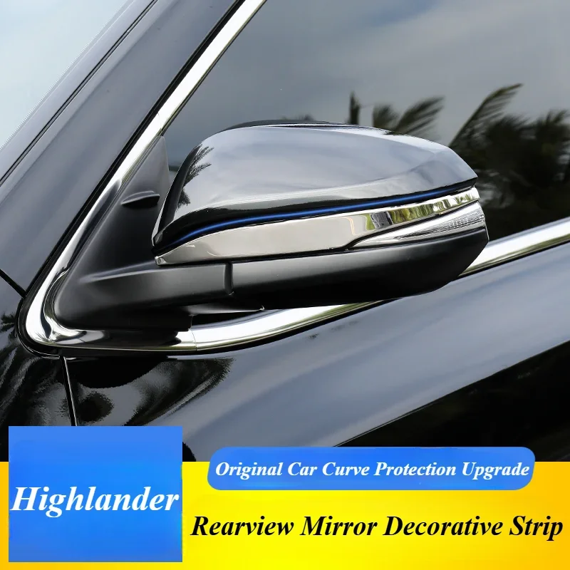 For 2015-2021 Toyota Highlander Car Rearview Side Mirror Strips Cover Stainless Steels Car Exterior Door Sticker Decor Accessory