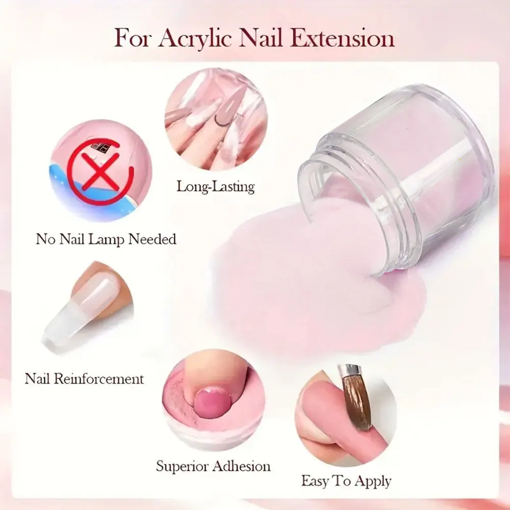 Poudre acrylique pour ongles, 5 pots, brillant, nu, blanc/rose, avec ensemble de paillettes, Flash naturel, rose, français, Extension d'ongles, Carvin