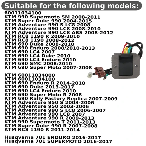 Imagen 2 del producto OEM: 60011034100 Piezas rectificadoras del regulador de voltaje de la motocicleta 12V para KTM 990 Supermoto SM Super Duke 990 690 Duke 690 Enduro