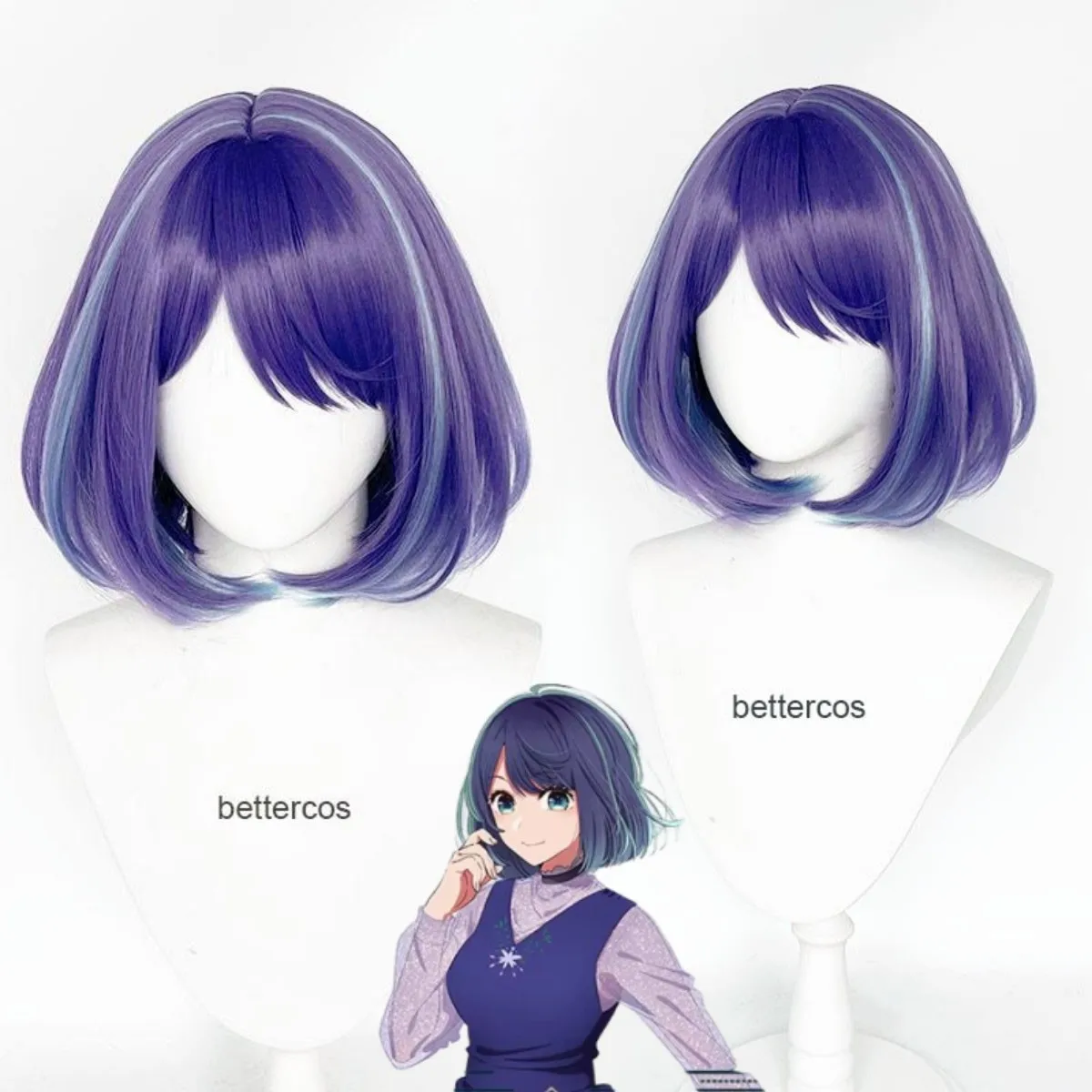 

Anime Oshi No Ko Akane Kurokawa Cosplay Wig Short Purple Mixed Blue Heat Resistant Synthetic Hair Anime Wig + Wig Cap