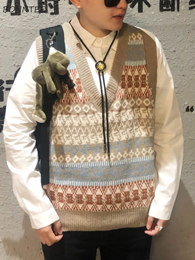 

Свитер с v-образным вырезом, жилеты для женщин, жаккардовые, нежные, винтажные, корейские, модные, вязаные, верхняя одежда, свитера, осенние, универсальные, для колледжа, модные