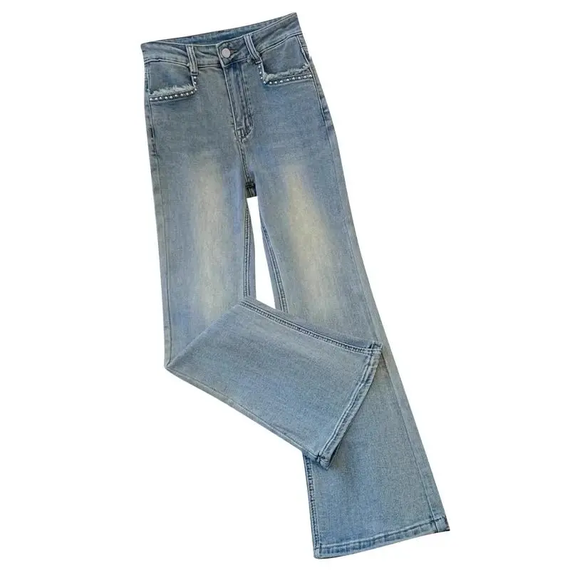 Cintura alta sino bot jeans feminino primavera 2025 novo sle elástico emagrecimento leggings cor azul queimado calças senhoras jeans