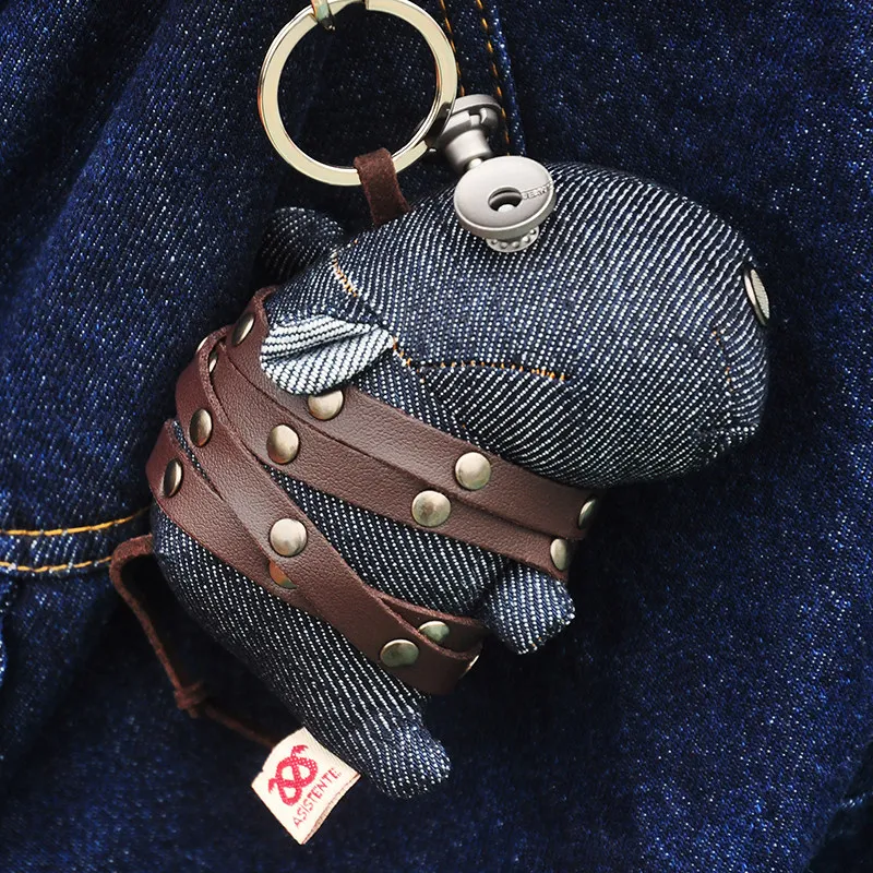 

Оригинальный джинсовый брелок Steam Elf в стиле стимпанк с изображением бегемота, уникальный креативный брелок-талисман в виде животного, подвеска для рюкзака и сумки, украшение для ключей и сумок