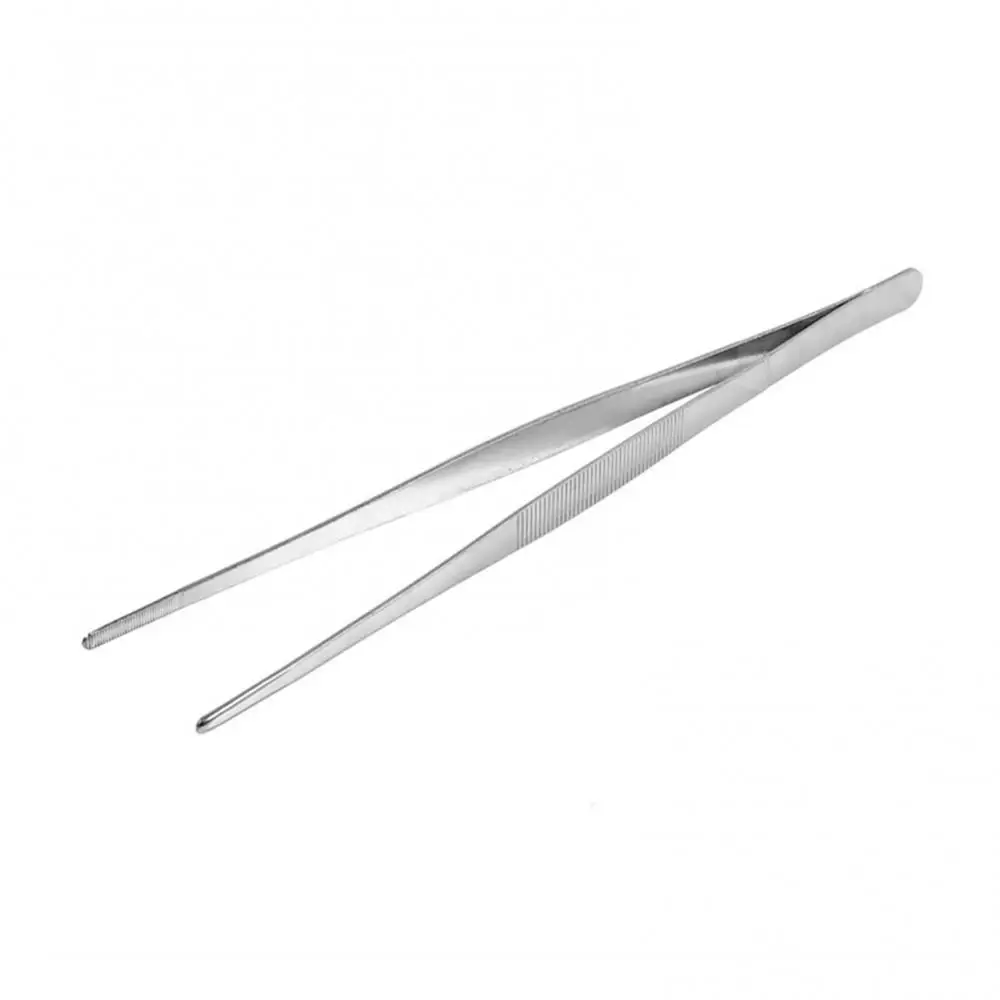 16/20/25/30cm Stainless Steel Toothed Tweezers Long Food Tongs Barbecue BBQ Tool Garden Kitchen Tools Straight Tweezer For Home