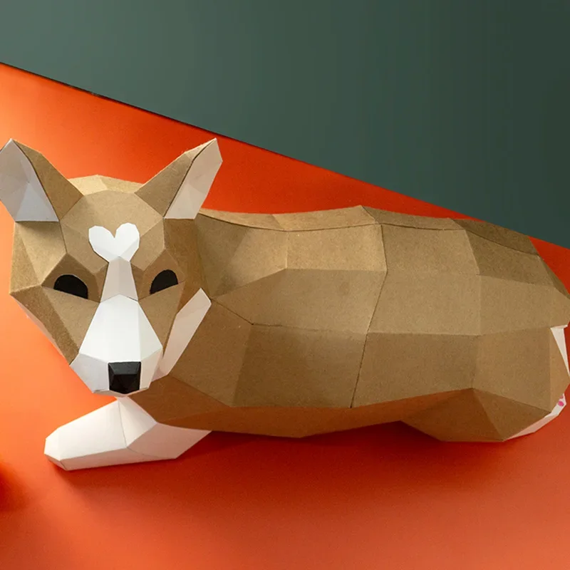 Corgi Dog Animal Decor Home Origami Decoration Paper Model,Low Poly 3D Papercraft Art,Handmade DIY Teens Adult Craft RTY202