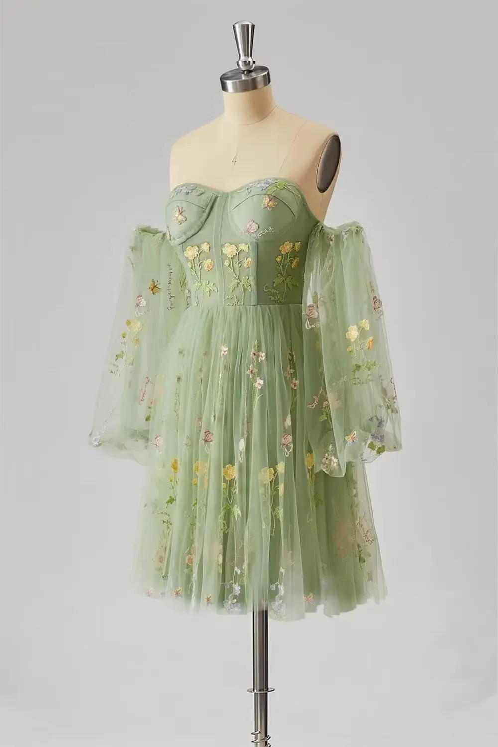 Robes de soirée bouffantes brodées de fleurs pour adolescents, courtes en Tulle, longueur aux genoux, robes de bal, robe de remise de diplôme, Mini robe