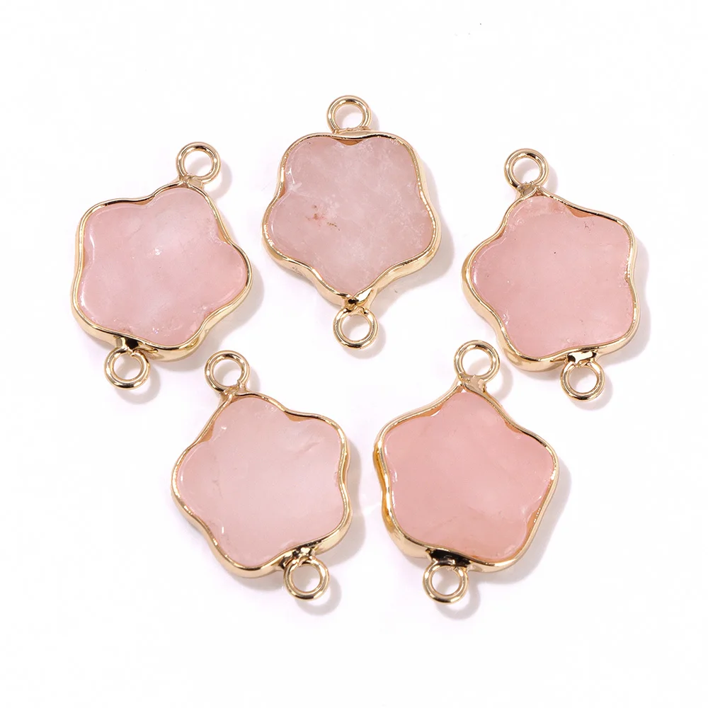 

2Pcs Natural Stone Plum Blossom Shape Connector Pendants Rose Quartzs Healing Reiki Pendant for Jewelry Making Necklace Bracelet