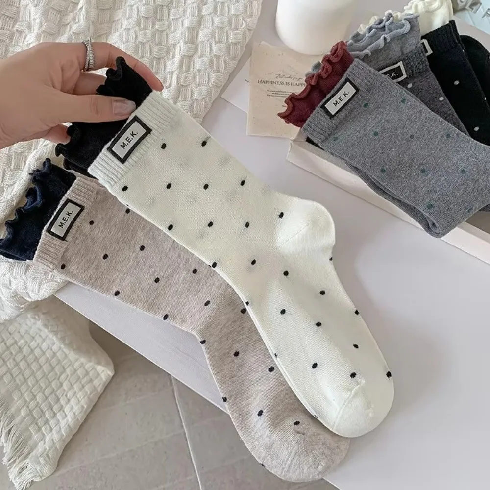 New Polka Dot Frilly Socks Breathable Preppy Style Long Socks Comfortable Soft Cotton Socks Casual Outfits