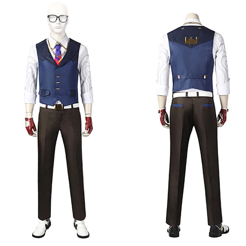 

Custom Made Game Valorant Chamber Cosplay Costume Uniform Outfits White Shirt Vest Pants Belt Gloves Tie Men Suit For Party