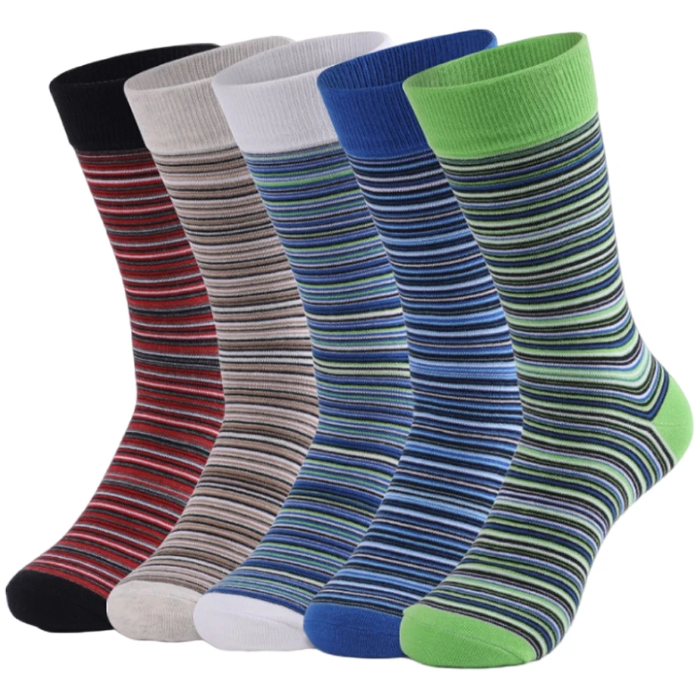 5 Pairs Men Dress Socks Funny Soft Breathable Casual Cotton Fashion Colorful Striped Business Novelty Socks Size EU 42-48