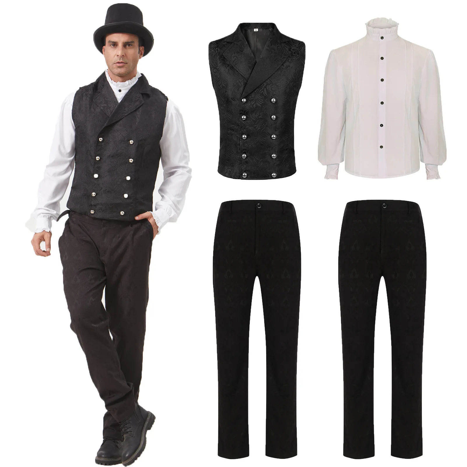 

Средневековый жилет в стиле ретро для мужчин, новый костюм для выступления на сцене, наряд на Хэллоуин, широкий крой с высоким воротником, модная рабочая одежда