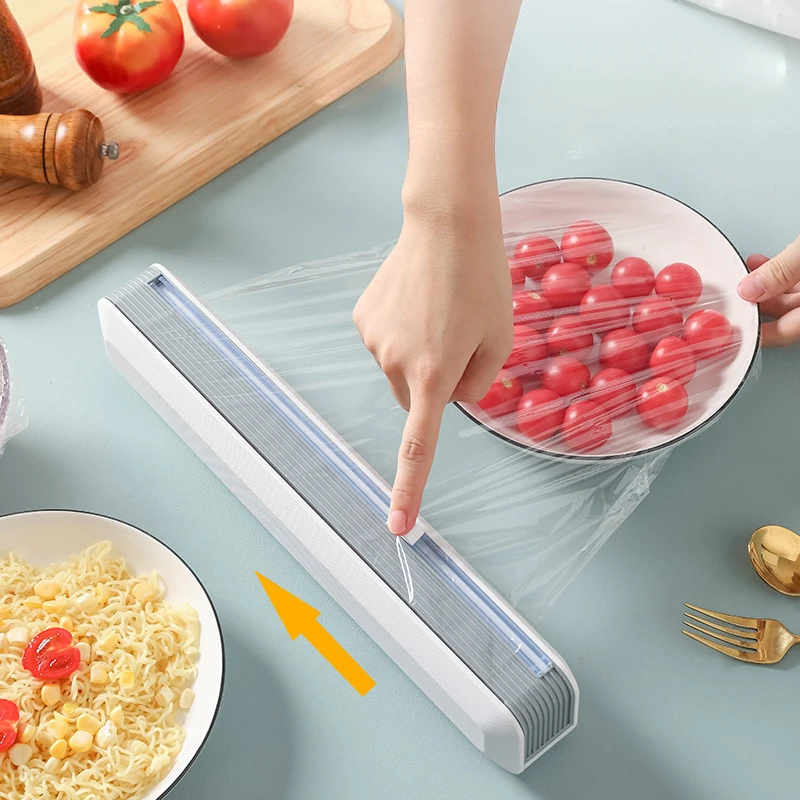 Wall Mounted Suction Cling Film Dispenser Cutter Aluminum Foil Slider Cutter Saran Plastic Wrap Dispenser Kitchen Accessories