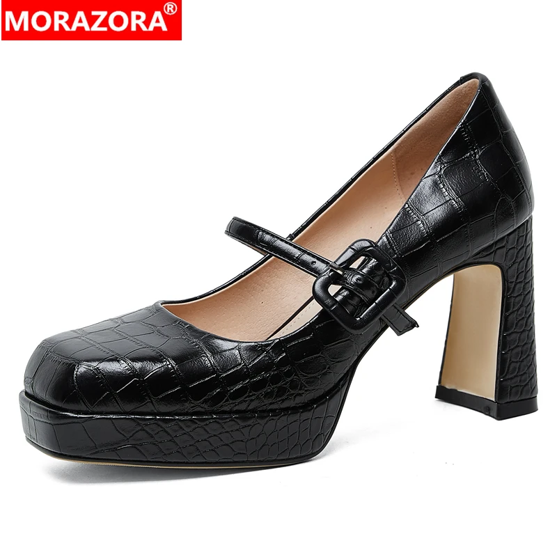 

MORAZORA 2024 New Genuine Leather Shoes Woman Platform Shoes Mary Janes Ladies Thick High Heels Shoes Party Dress Shoes