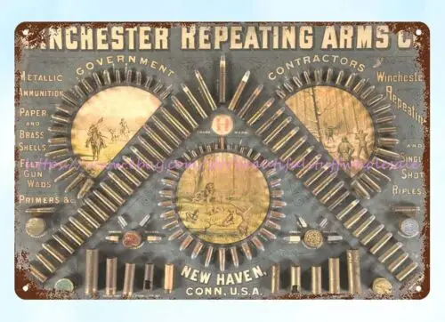 dining wall decor 1890s Winchester ammo Cartridge Display metal tin sign