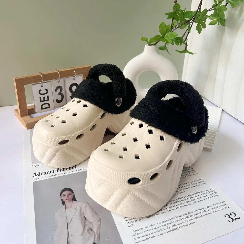 Women's Warm Slippers 7CM High Platform Garden Fashion Clog Shoes Ladies Slippers Thick Bottom EVA Sandals Winter Girls Slippers