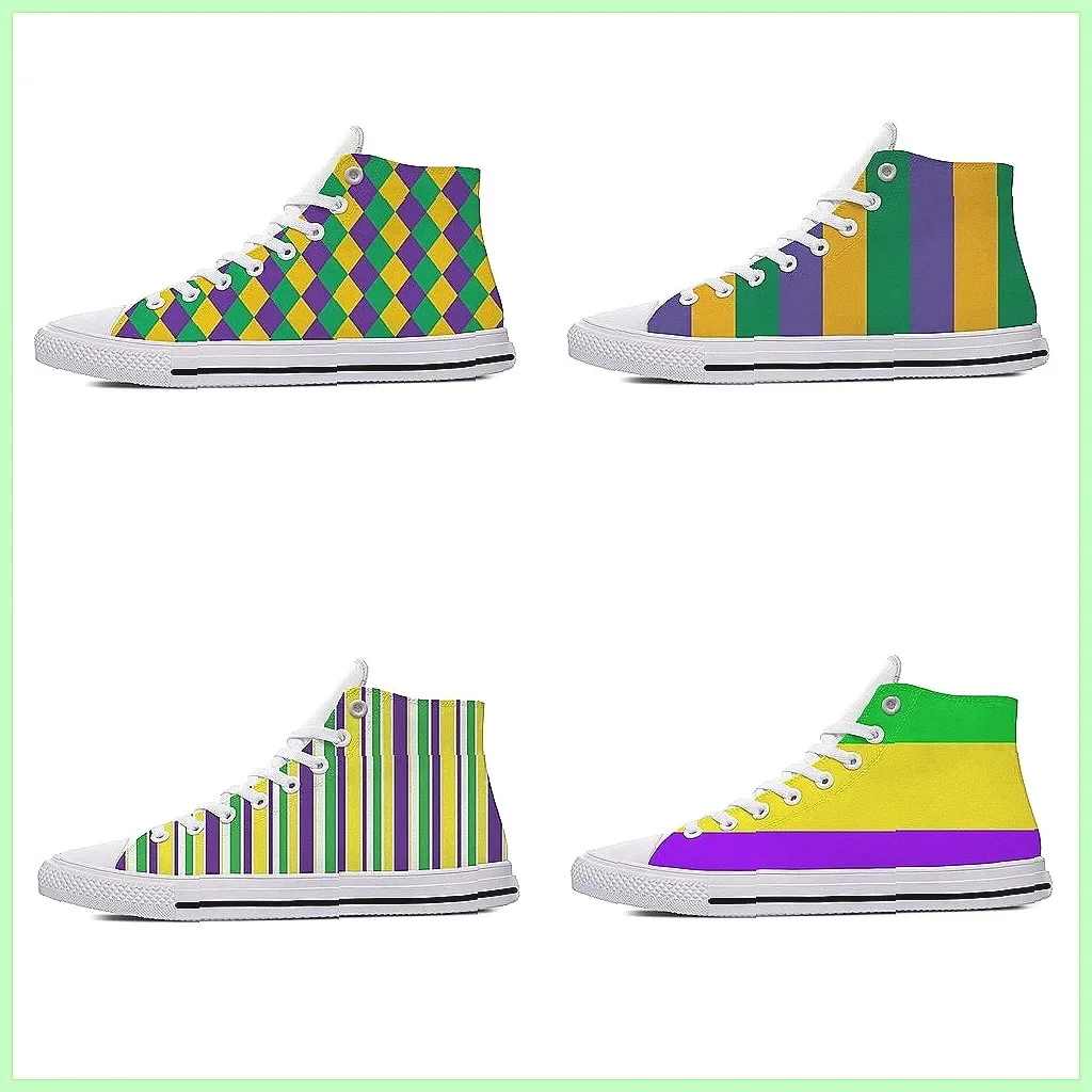 

Hot Summer Mardi Gras Stripe High Top Sneakers - Lightweight Breathable Casual Shoes for Men & Women