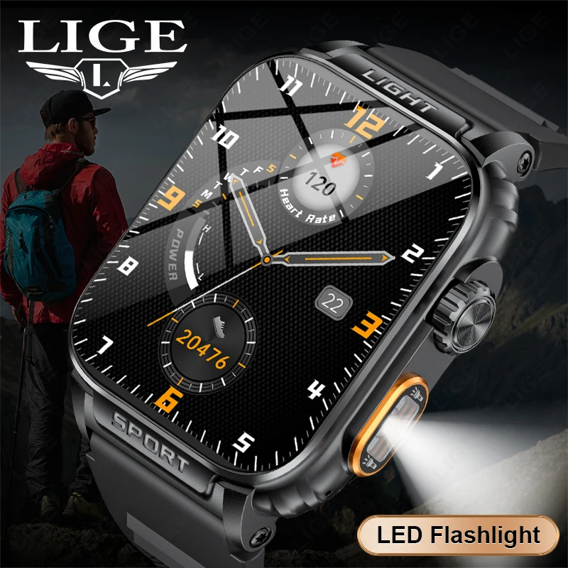 

LIGE Military Smart Watch Men Bluetooth Call Heart Rate Monitoring Waterproof Sport Fitness Tracker Smartwatches for Android iOS