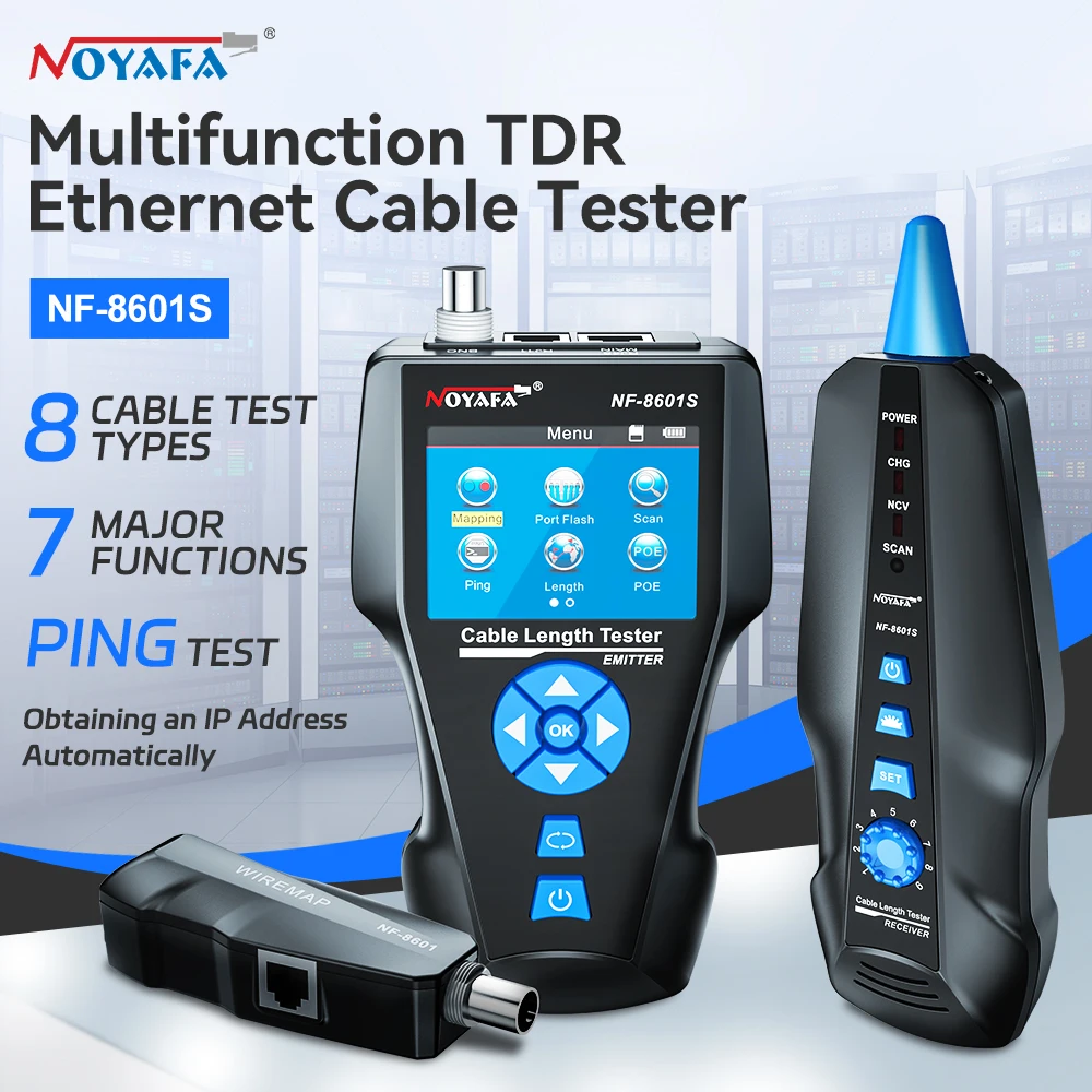 NOYAFA Tester kabli sieciowych NF-8601S lokalizator kabli przeciwzakłóceniowy Tester PING miarka długości Tester narzędzia sieciowe