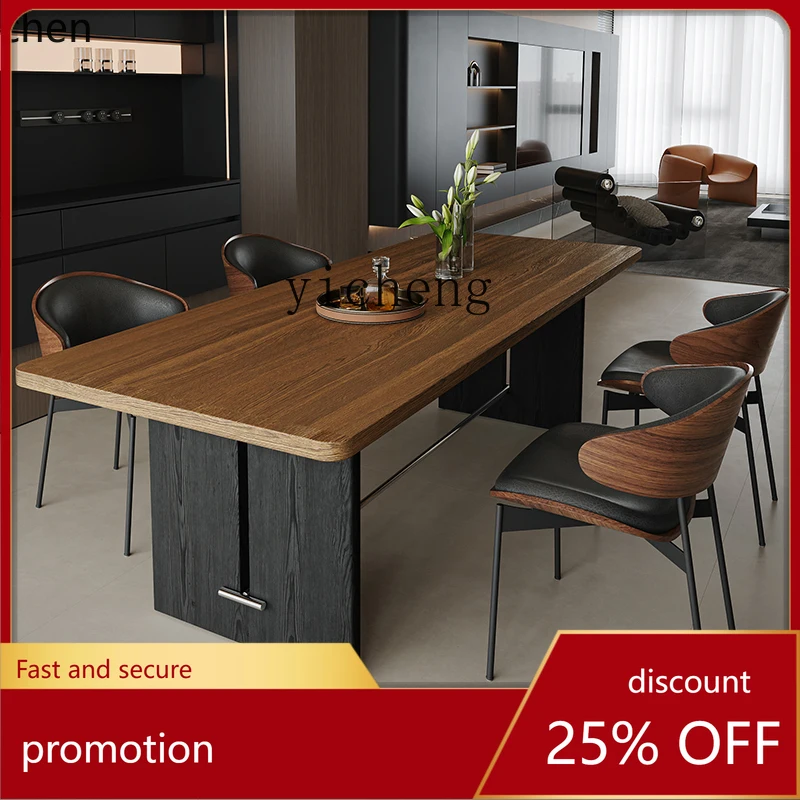 

HXL simple medium and ancient style small apartment walnut rock board dining table and chair combination retro worktable