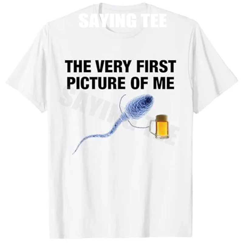 Das sehr erste Bild von mir, lustiges Spermien-T-Shirt mit Biergetränk, humorvoll, leicht roh, Y2K-Design, Neuheit, ästhetische Kleidung