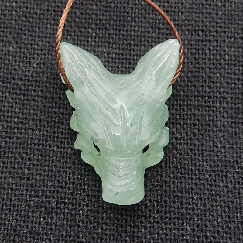 

Customized Jewelry Natural Stone Handcarved Wolf Head Green Aventurine Animal Necklace Accessories Pendant Bead 24x17x9mm 4g