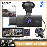 3 Channel Dash Cam Front Inside Rear Three Way Car Dash Camera 2K+1080P Dual Channel With WiFi Night Vision DVR Video Recorder