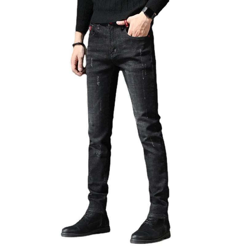 Fashion Denim Jeans Men\'s Summer Small Feet Slim Stretch Summer Casual Black Cowboy Teenagers Jeans for Men Streetwear Pants