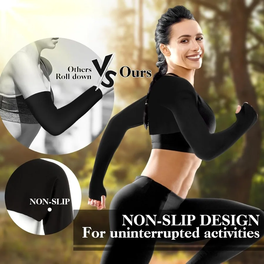 2 Pack Cooling Arm Sleeves for Women with Finger Hole for Sun Protection During Outdoor Activities like Golfing Lightweight UV