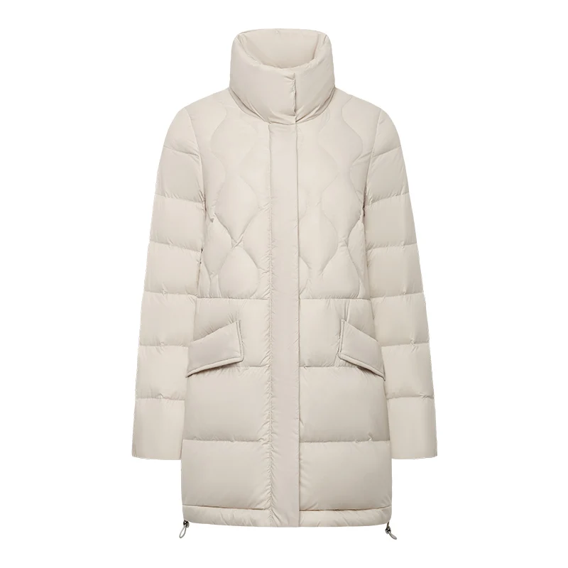 Chericom Leichte Daunenjacke für Damen, Stehkragen, Kordelzug an der Taille, gerader Schnitt, Reißverschluss vorne, mit schrägen Taschen, Y279066Y-1