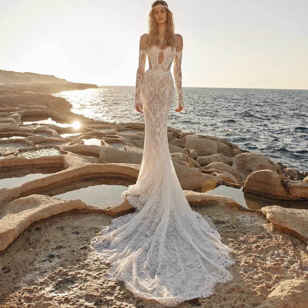 Fashion Sweetheart Sleeveless Lace Wedding Dress Customized Mermaid Appliques Bridal Gowns Simple Lace Up Back Vestido De Novia