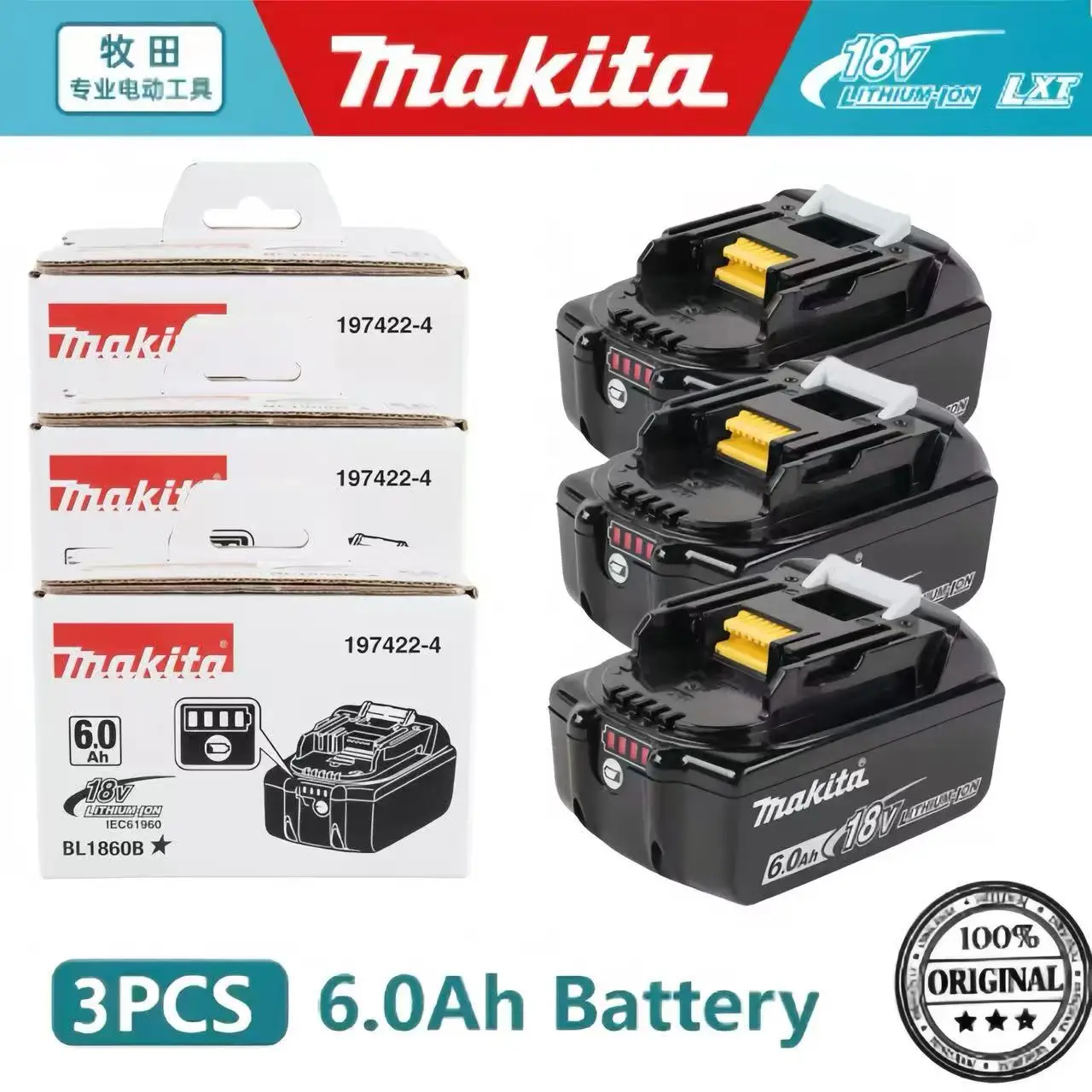 100% Original Makita Battery, 18V 6.0Ah Rechargeable Battery, Replacing Makita BL1830B L1840B L1850B L1860B, Power Tool Battery image 3