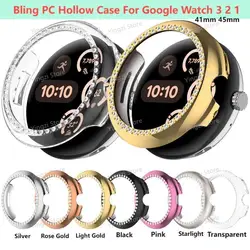 Bling PC Hollow Case For Google Pixel Watch 3 45mm 41mm Single Row Diamond Crystal PC Cover Google Watch 2 1 Protector Band