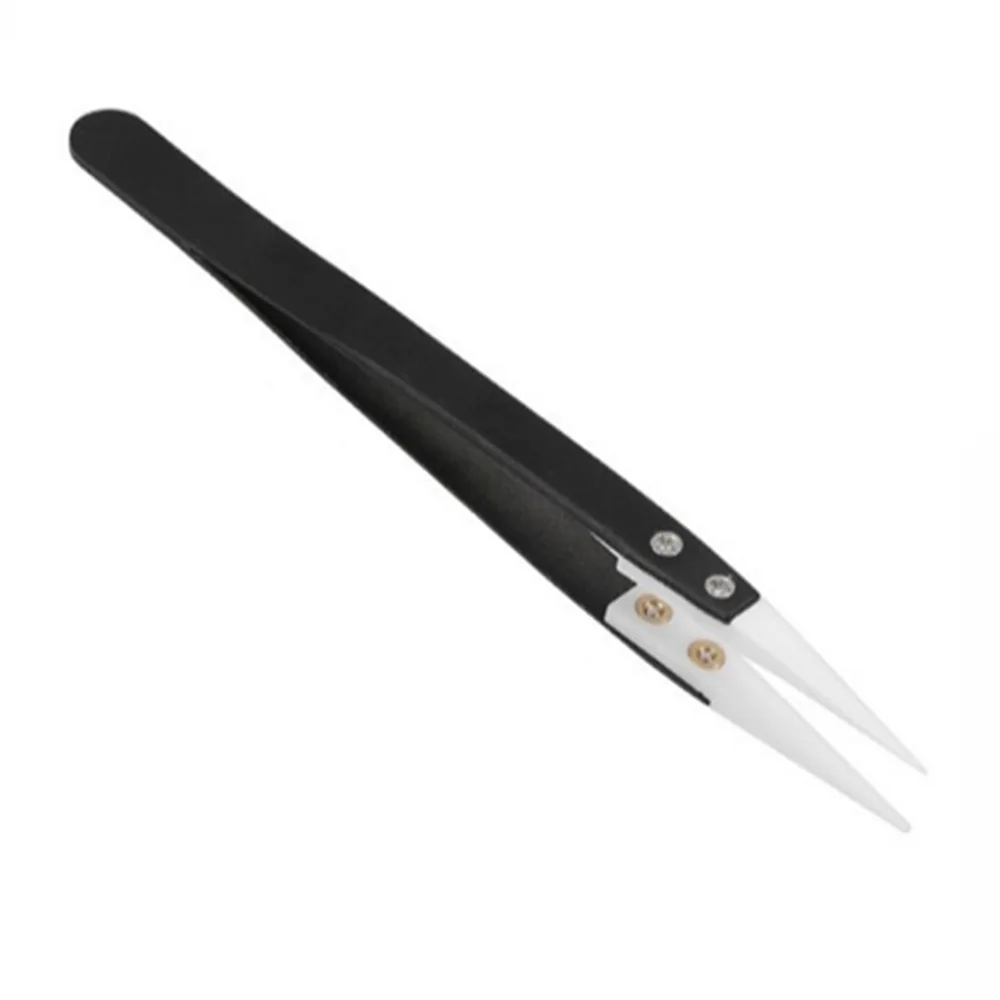 Anti-Static Ceramic Tweezers Stainless Steel Industrial Ceramic Tweezers Insulated Straight Tip Black-Whit Tweezers