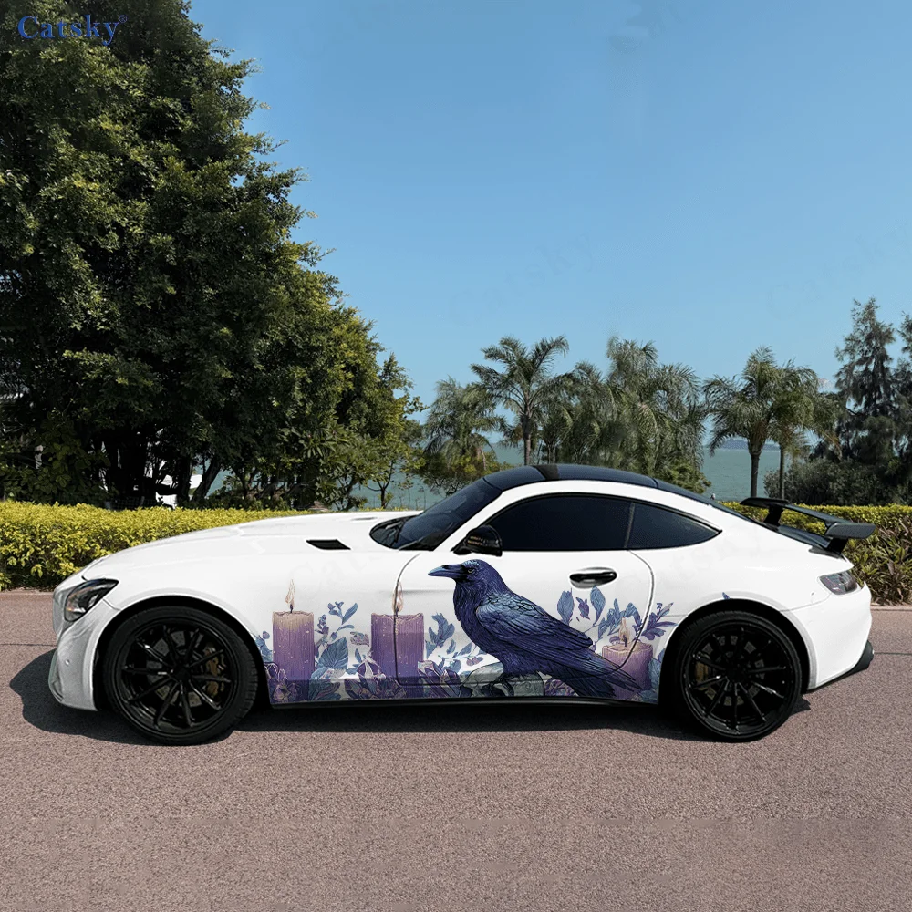 

Темно-фиолетовая ворона, свеча, автомобильные виниловые наклейки, самоклеящаяся наклейка из ПВХ, подходит для грузовиков, внедорожников, украшения, автоаксессуары, подарок