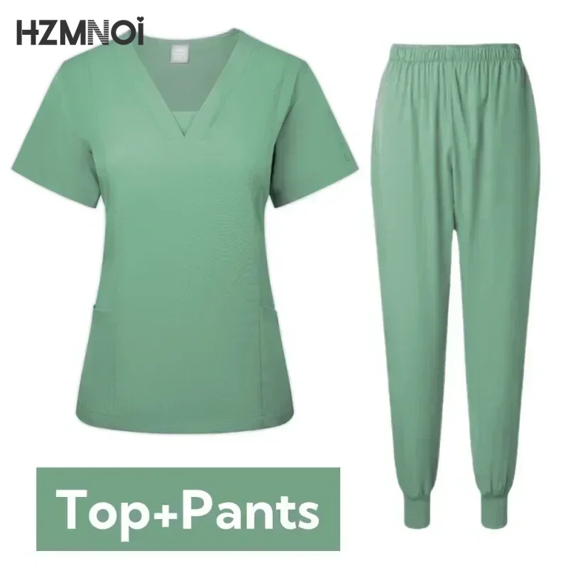 Enfermeira médica salão de beleza workwear clínico esfrega topo + calça spa médico enfermagem túnica terno uniformes cirúrgicos mulher esfrega conjunto